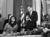 Fort Worth Chamber of Commerce breakfast, Hotel Texas, John Kennedy applauding his wife Jacqueline during introductions, 11/22/1963